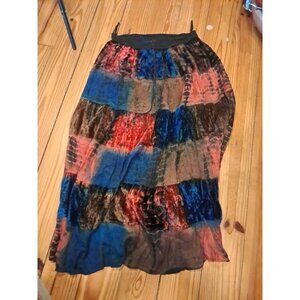 VTG Boho Hippie Skirt Womens Medium Elastic Patchwork